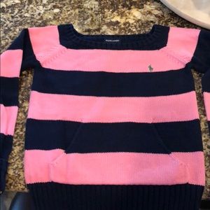 Ralph Lauren Girls Sweater XL NAVY & PINK NWOT